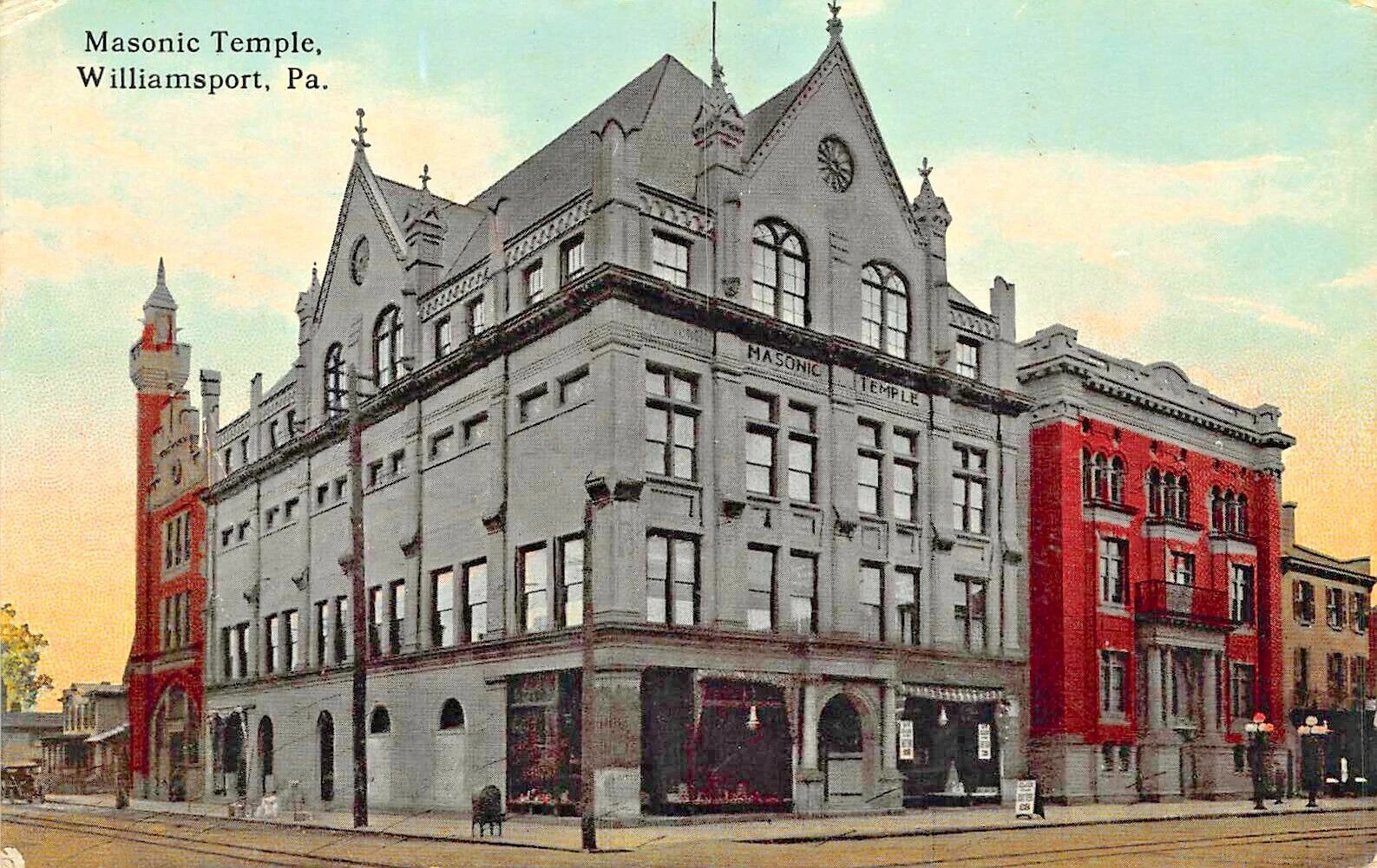 WILLIAMSPORT PA - MASONIC TEMPLE-STOREFRONTS - 1916